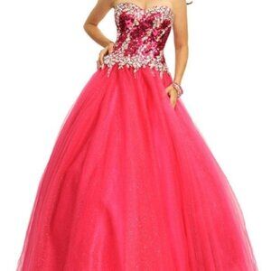Gorgeous Pink Embellished Tulle Strapless Ball Gown Size 6